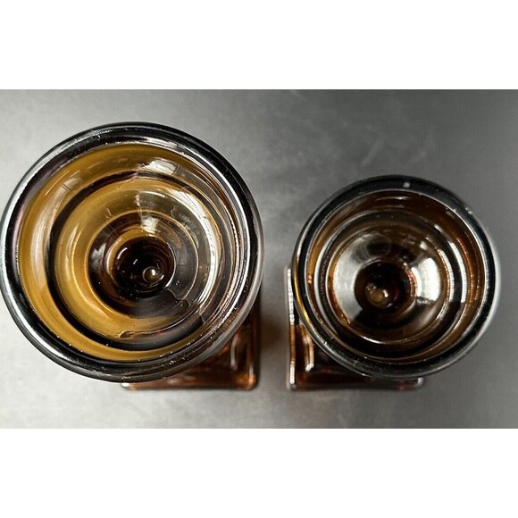 Vintage Amber Glass Candlestick Holders 2 Sizes Hold 3 Inch Diameter Candles - Picture 5 of 8